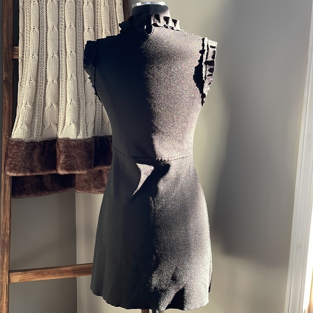 Zara black a-line knit dress with ruffle trim & decor on top front. Slight flare - Picture 6 of 14
